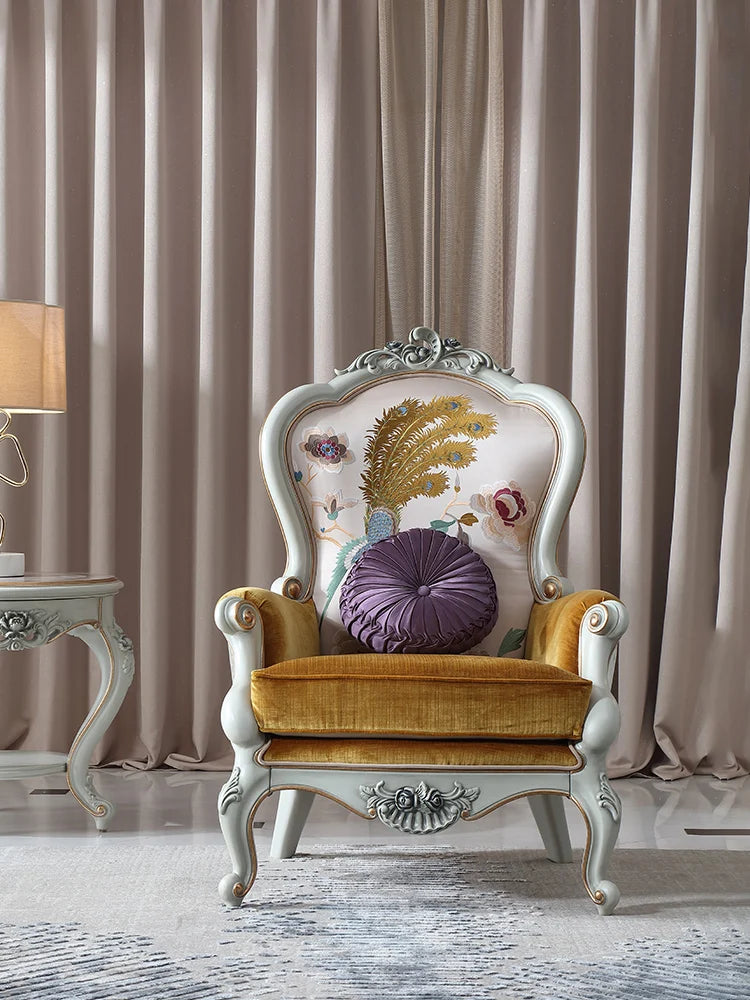 European style top layer cowhide fabric sofa, living room, small unit, painted gold sofa combination