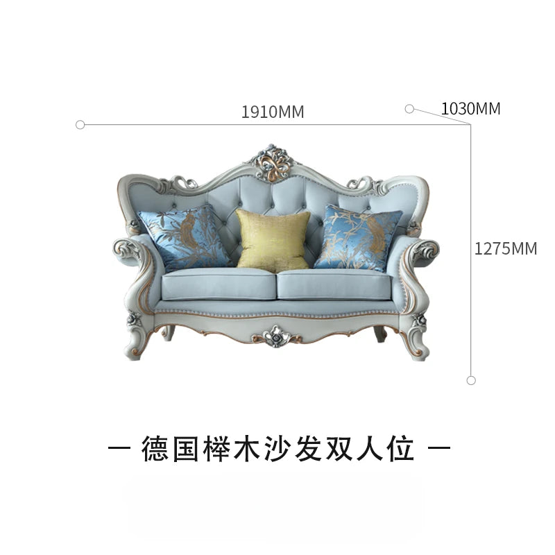 European style top layer cowhide fabric sofa, living room, small unit, painted gold sofa combination