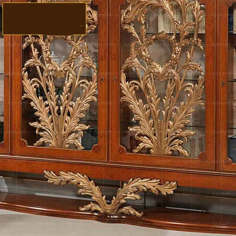 European style villa living room furniture solid wood carved glass door display cabinet luxury four door wine cabinet