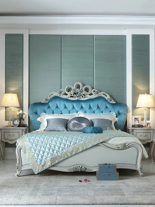 European style villa solid wood 1.8 double bed, master bedroom carved wedding princess bed