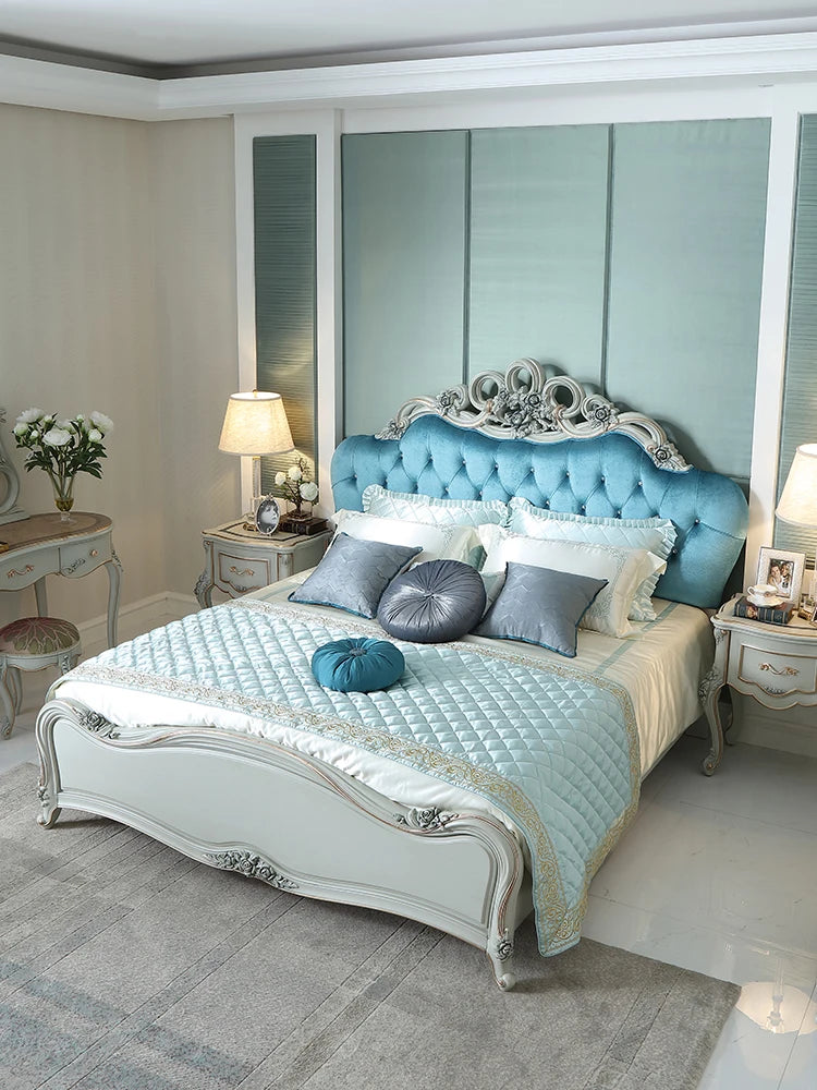 European style villa solid wood 1.8 double bed, master bedroom carved wedding princess bed