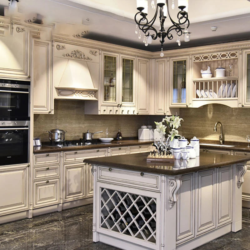 European-style whole-house customized solid wood cabinets, overall decoration, open kitchen, island platform, kitchen cabinet cu