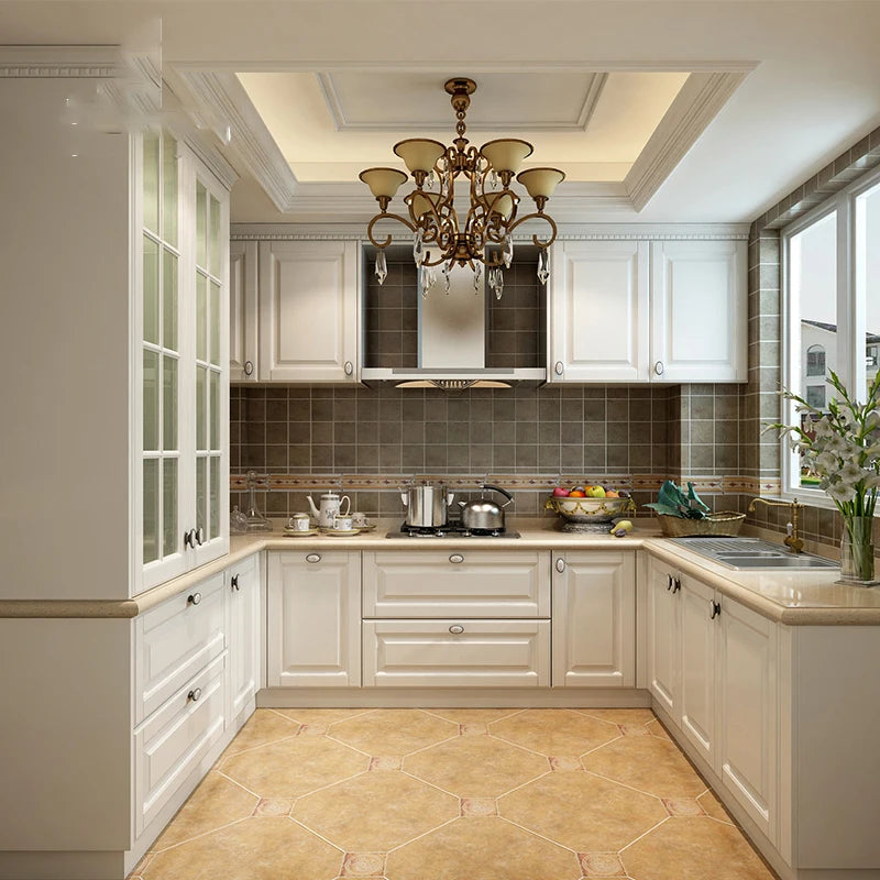 European-style whole-house customized solid wood cabinets, overall decoration, open kitchen, island platform, kitchen cabinet cu
