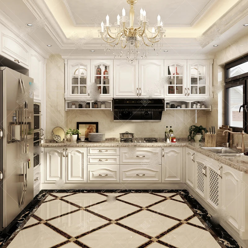 European-style whole-house customized solid wood cabinets, overall decoration, open kitchen, island platform, kitchen cabinet cu