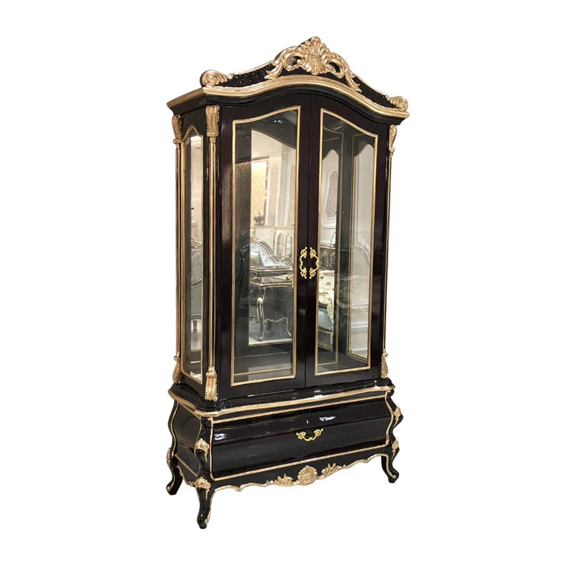 European style wine cabinet living room solid wood carved wine red luxury high-end partition cabinet door hall two door dining s