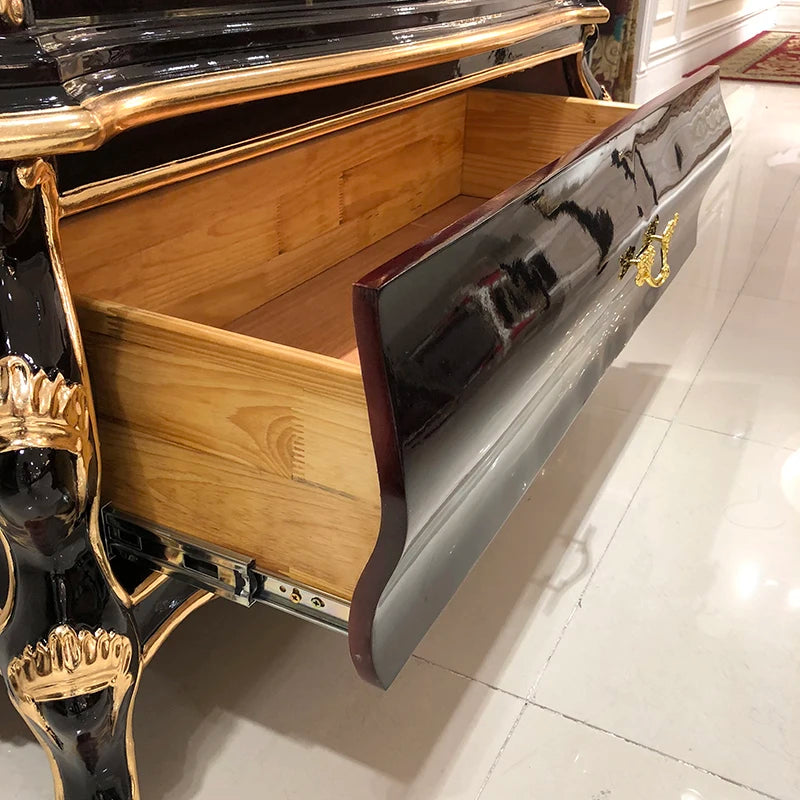 European style wine cabinet living room solid wood carved wine red luxury high-end partition cabinet door hall two door dining s