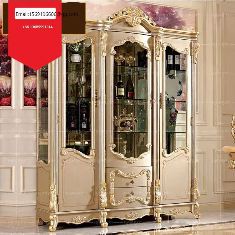 European villa wine cabinet French solid wood wine cabinet luxury carved lockers glass decorative cabinet