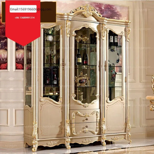 European villa wine cabinet French solid wood wine cabinet luxury carved lockers glass decorative cabinet
