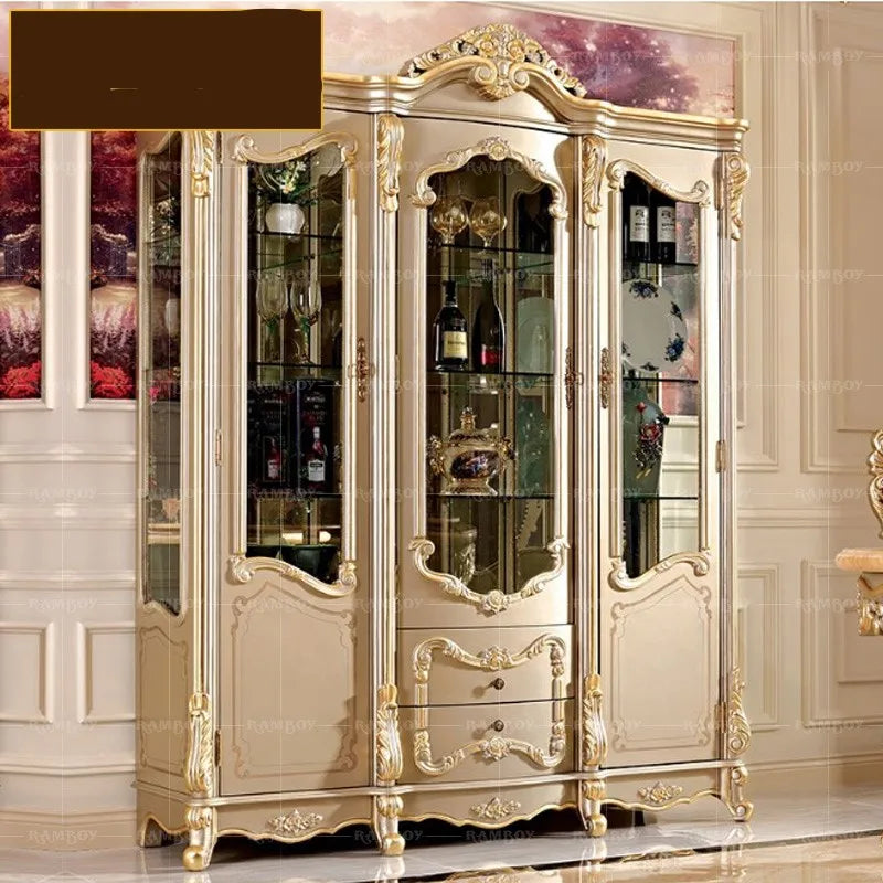 European villa wine cabinet French solid wood wine cabinet luxury carved lockers glass decorative cabinet