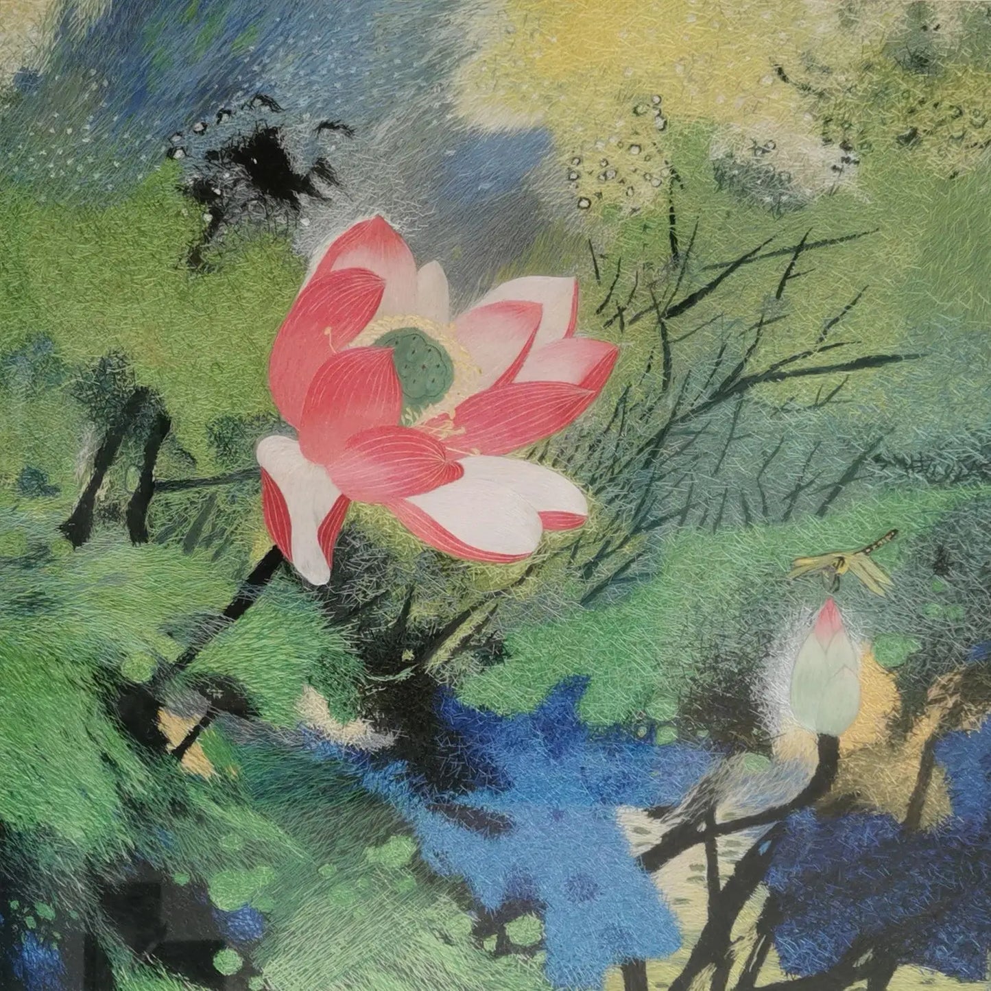 Exquisite Chinese silk embroidery art painting lotus wall decor Suzhou Embroidery