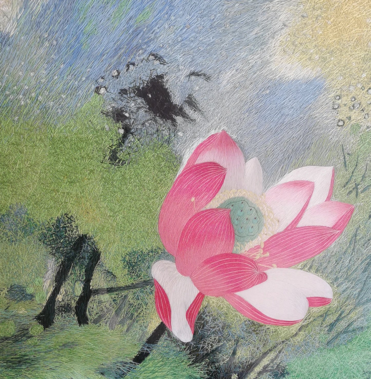 Exquisite Chinese silk embroidery art painting lotus wall decor Suzhou Embroidery