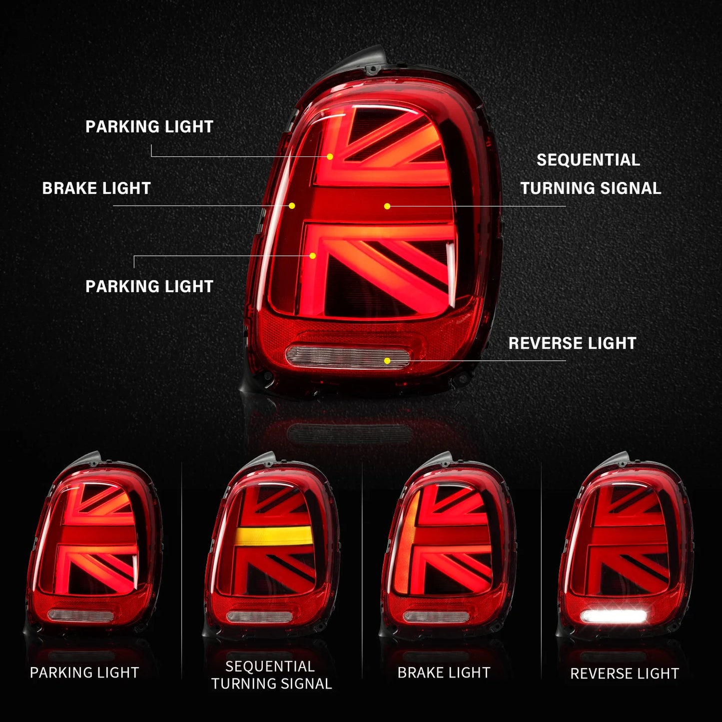 Für 2014-UP MINI Cooper F55 F56 F57 Union Jack Rücklichter mit sequentiellem Blinker-Treiber und Beifahrers eite