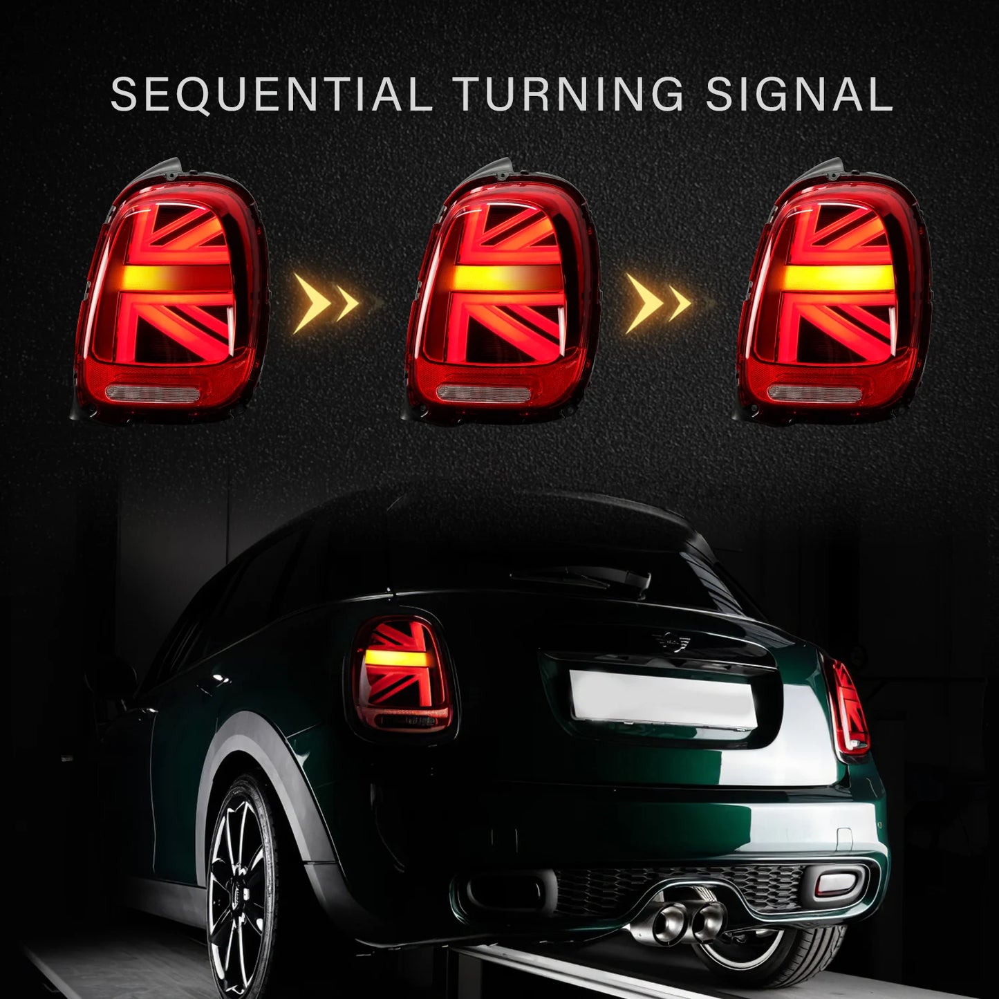 Für 2014-UP MINI Cooper F55 F56 F57 Union Jack Rücklichter mit sequentiellem Blinker-Treiber und Beifahrers eite