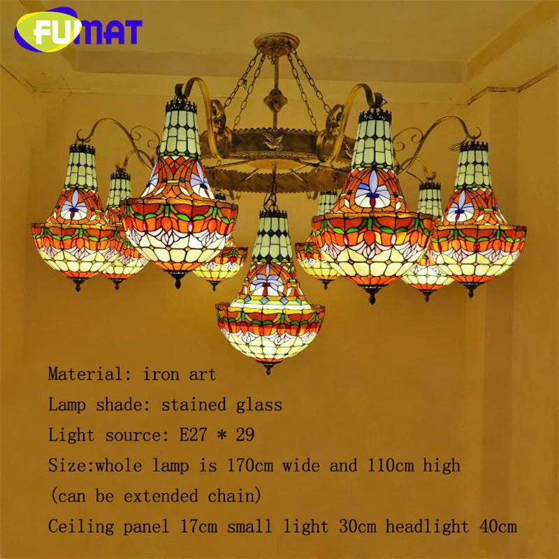 FUMAT Tiffany stained glass tulip pattern Baroque European chandelier Hotel Living room Bedroom light Restaurant Villa LED decor