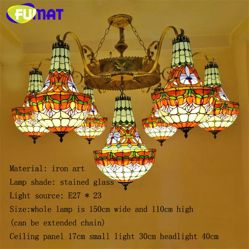 FUMAT Tiffany stained glass tulip pattern Baroque European chandelier Hotel Living room Bedroom light Restaurant Villa LED decor