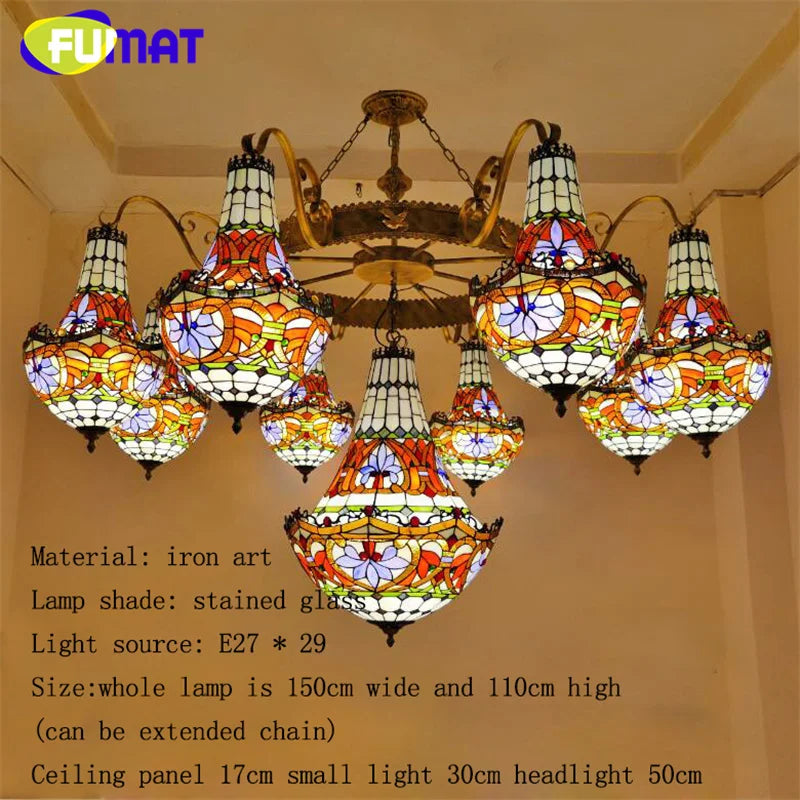FUMAT Tiffany stained glass tulip pattern Baroque European chandelier Hotel Living room Bedroom light Restaurant Villa LED decor