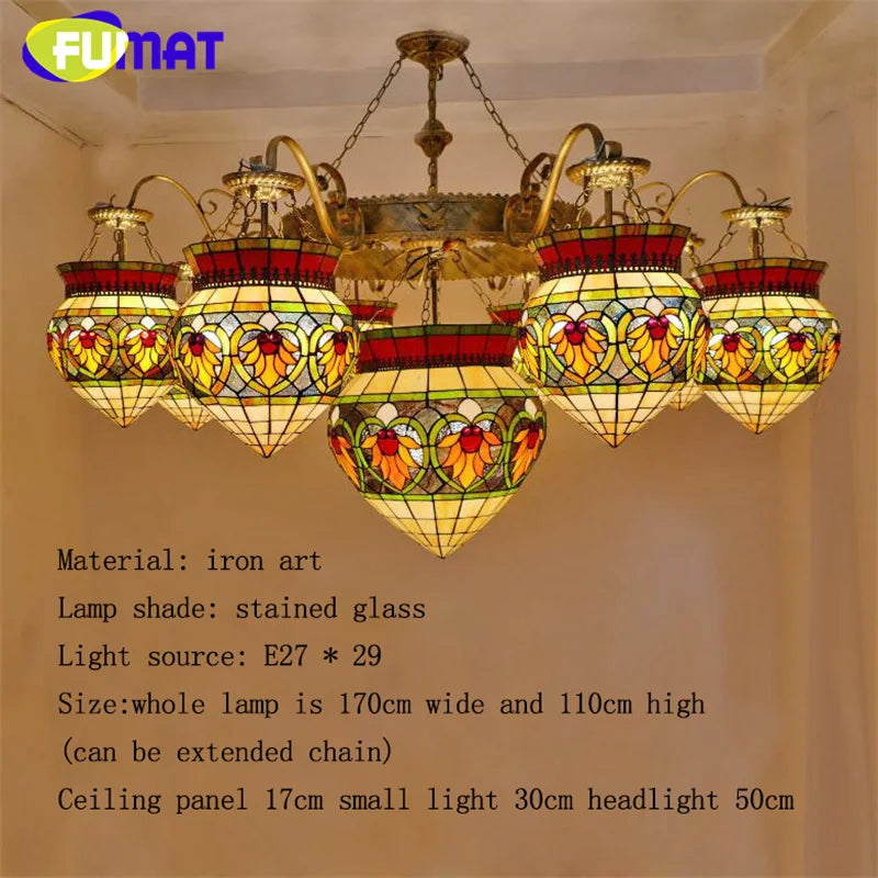 FUMAT Tiffany stained glass tulip pattern Baroque European chandelier Hotel Living room Bedroom light Restaurant Villa LED decor