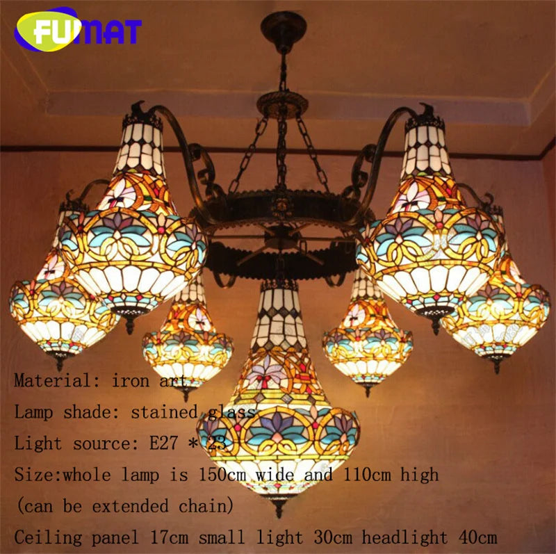 FUMAT Tiffany stained glass tulip pattern Baroque European chandelier Hotel Living room Bedroom light Restaurant Villa LED decor