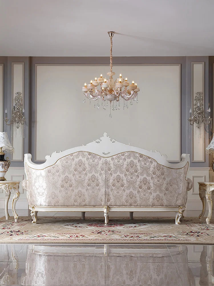 Fabric sofa, European style solid wood furniture, carved pattern, 123 seat sofa combination