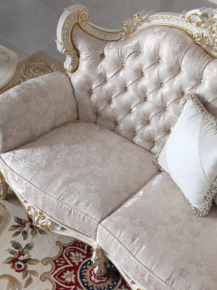 Fabric sofa, European style solid wood furniture, carved pattern, 123 seat sofa combination