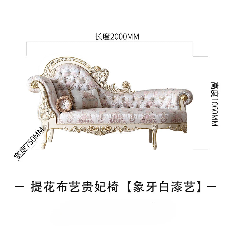Fabric sofa, European style solid wood furniture, carved pattern, 123 seat sofa combination