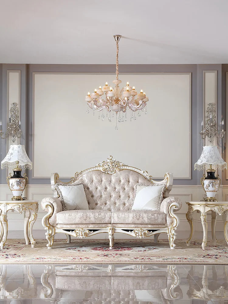 Fabric sofa, European style solid wood furniture, carved pattern, 123 seat sofa combination