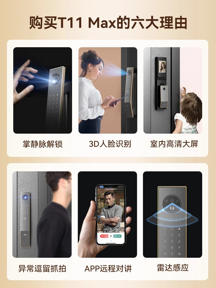Facial recognition intelligent lock, household anti-theft door, electronic lock, fingerprint password lock, T11MAX