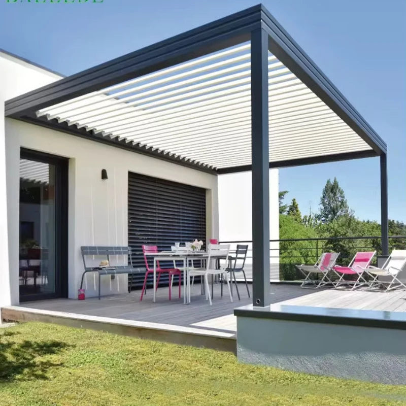 Factory Wholesale Garden Aluminum Waterproof Louver Roof System Pavilion With Electric