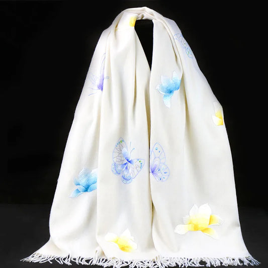 Famous Ancient Embroidery New Handmade Su Embroidery Cashmere Shawl Scarf Women's Winter "Empty Valley Orchid" Special Gift