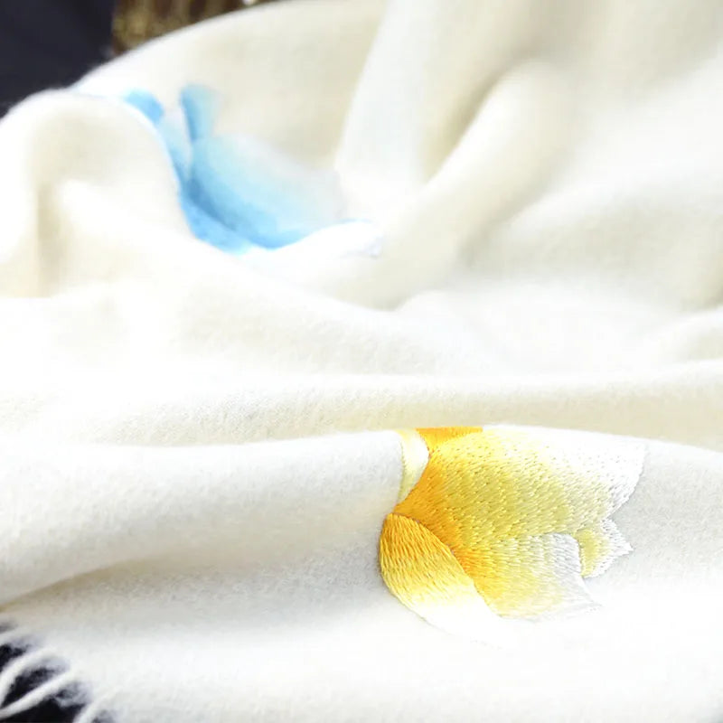 Famous Ancient Embroidery New Handmade Su Embroidery Cashmere Shawl Scarf Women's Winter "Empty Valley Orchid" Special Gift