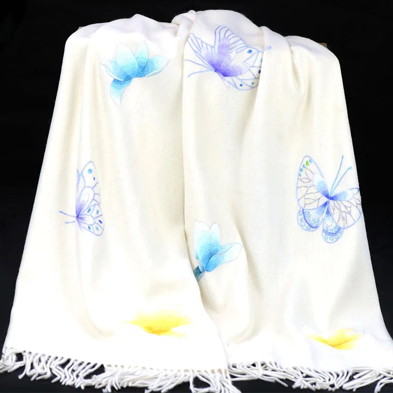 Famous Ancient Embroidery New Handmade Su Embroidery Cashmere Shawl Scarf Women's Winter "Empty Valley Orchid" Special Gift
