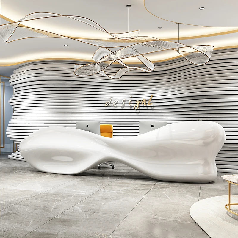 Fiberglass shaped company front desk reception desk hotel welcome desk fish shaped front desk customization