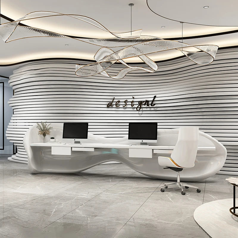 Fiberglass shaped company front desk reception desk hotel welcome desk fish shaped front desk customization