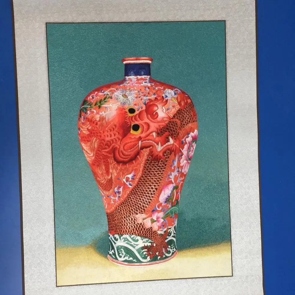 Fine Chinese handmade silk embroidery art dragon vase painting wall decor Suzhou Embroidery