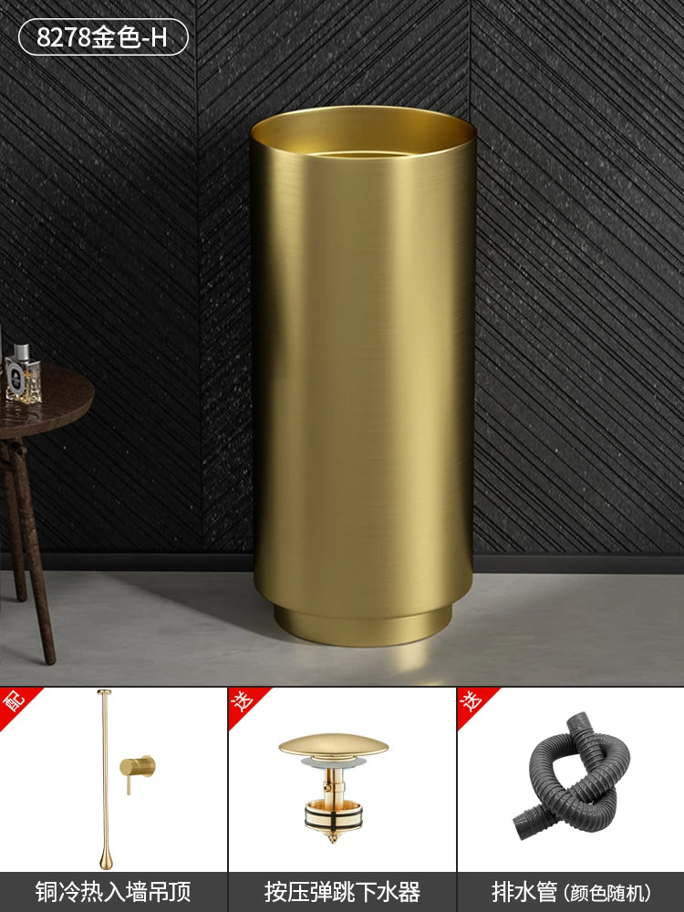 Floor-standing round basin golden anti-kick column basin B&B hotel toilet wash basin