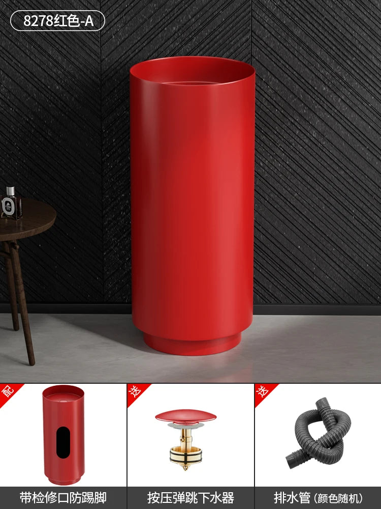 Floor-standing round basin golden anti-kick column basin B&B hotel toilet wash basin