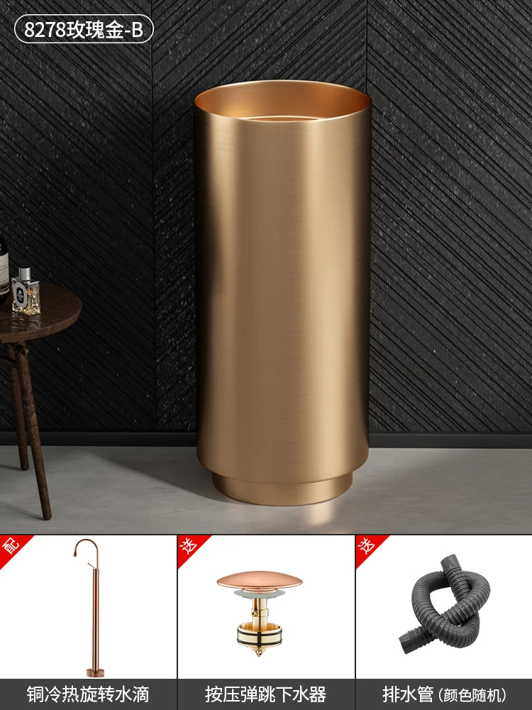 Floor-standing round basin golden anti-kick column basin B&B hotel toilet wash basin