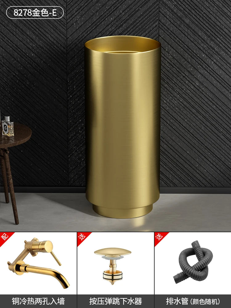 Floor-standing round basin golden anti-kick column basin B&B hotel toilet wash basin
