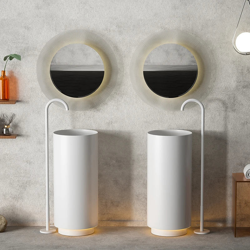 Floor-standing round basin golden anti-kick column basin B&B hotel toilet wash basin