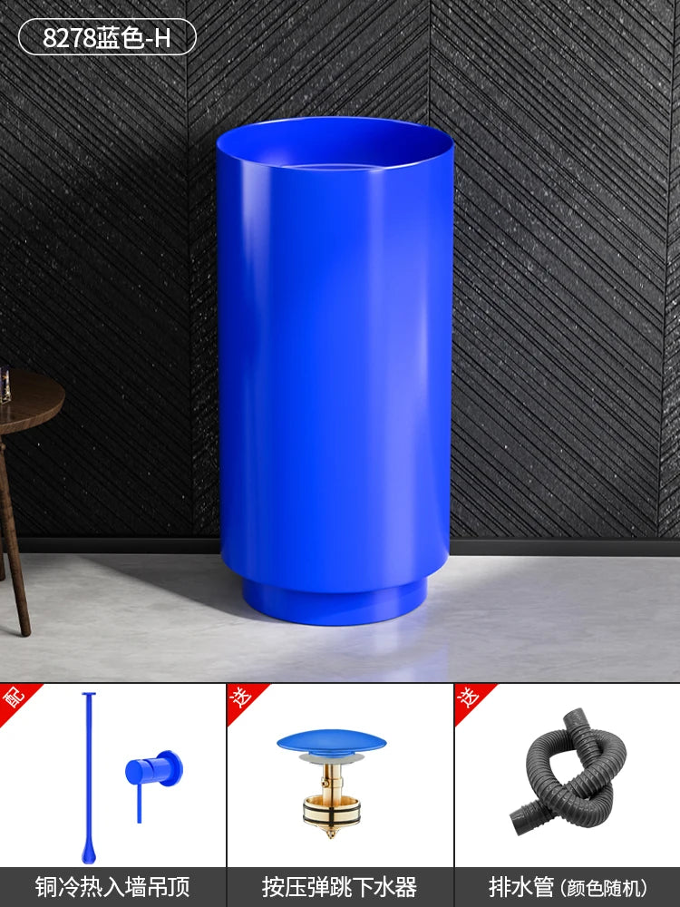 Floor-standing round basin golden anti-kick column basin B&B hotel toilet wash basin