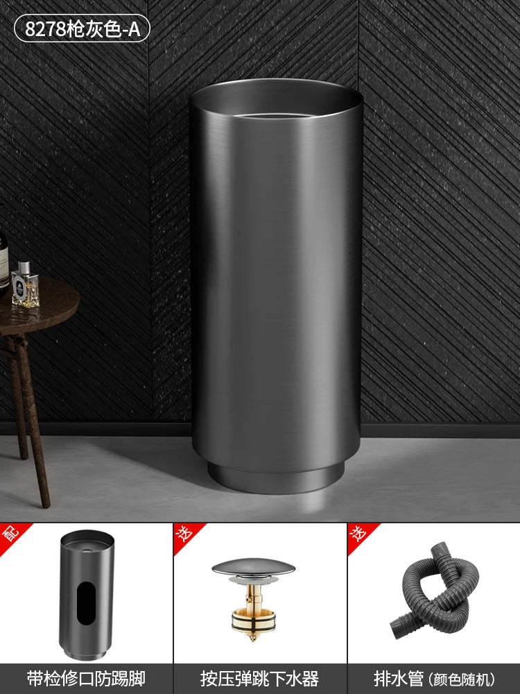 Floor-standing round basin golden anti-kick column basin B&B hotel toilet wash basin