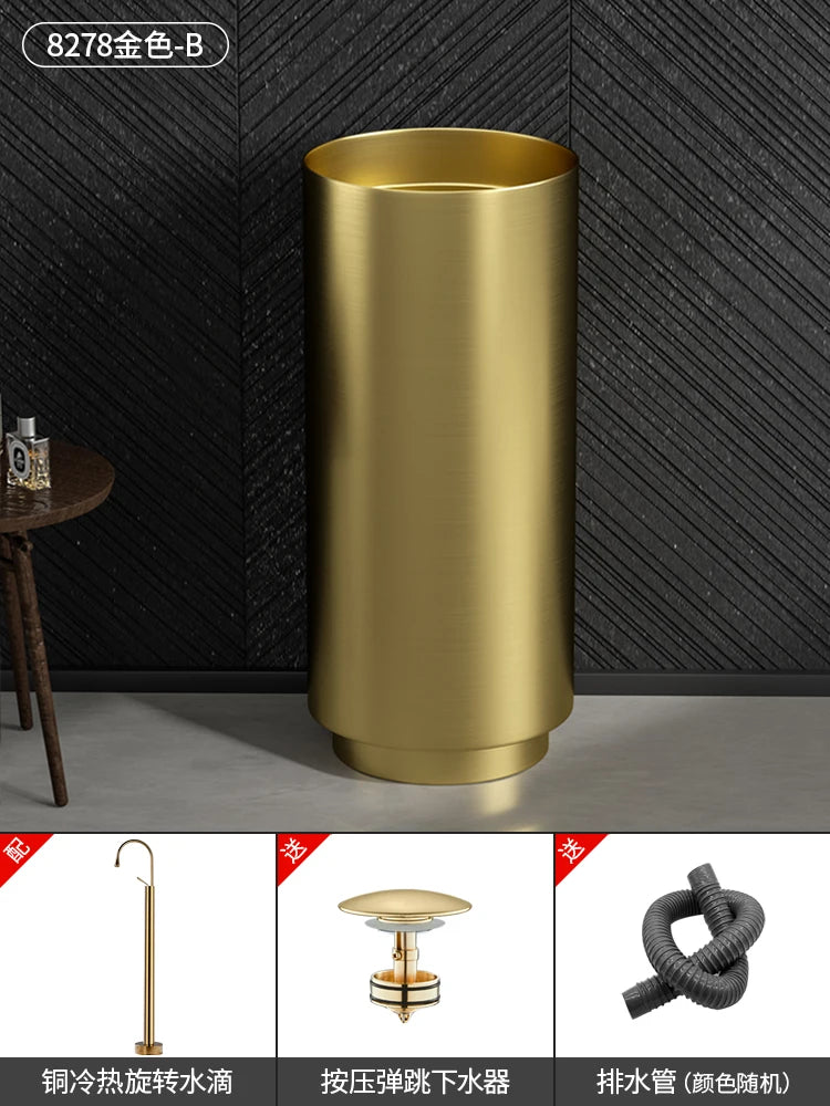 Floor-standing round basin golden anti-kick column basin B&B hotel toilet wash basin