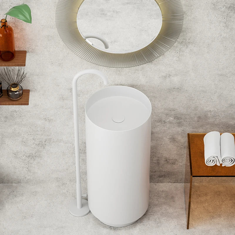 Floor-standing round basin golden anti-kick column basin B&B hotel toilet wash basin