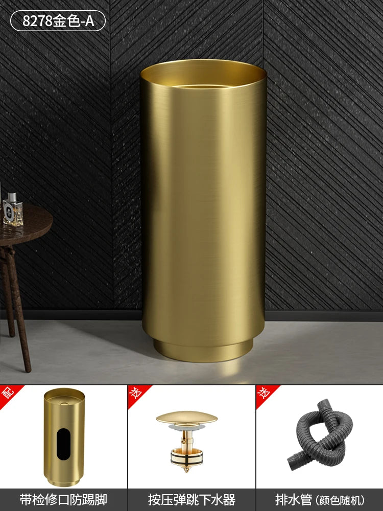 Floor-standing round basin golden anti-kick column basin B&B hotel toilet wash basin