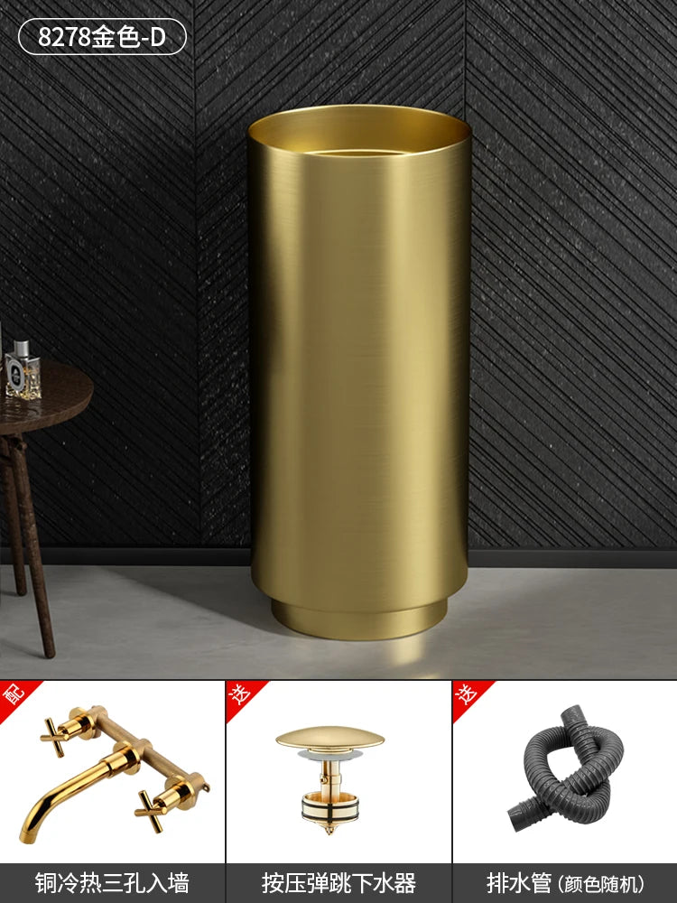 Floor-standing round basin golden anti-kick column basin B&B hotel toilet wash basin