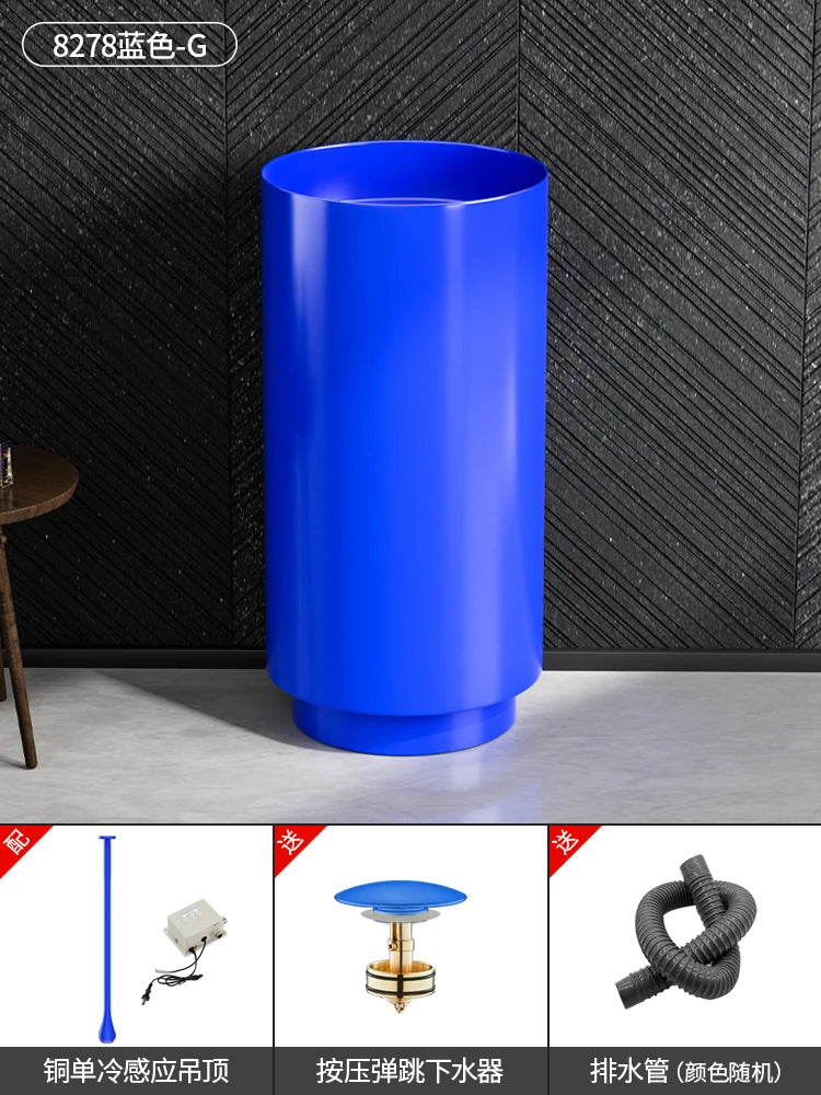 Floor-standing round basin golden anti-kick column basin B&B hotel toilet wash basin