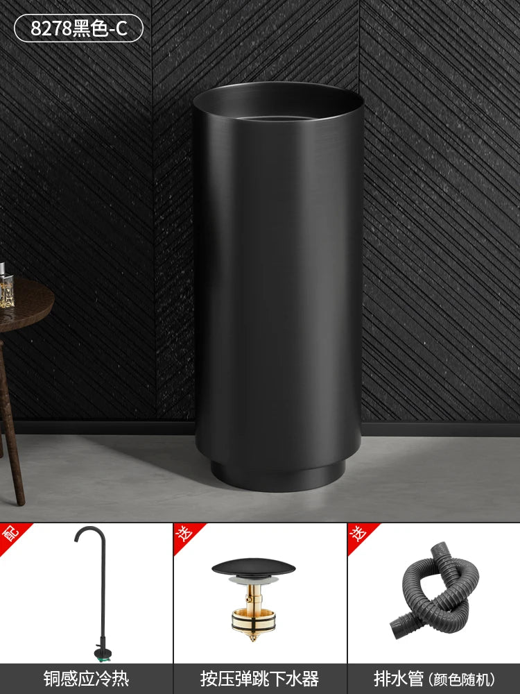 Floor-standing round basin golden anti-kick column basin B&B hotel toilet wash basin