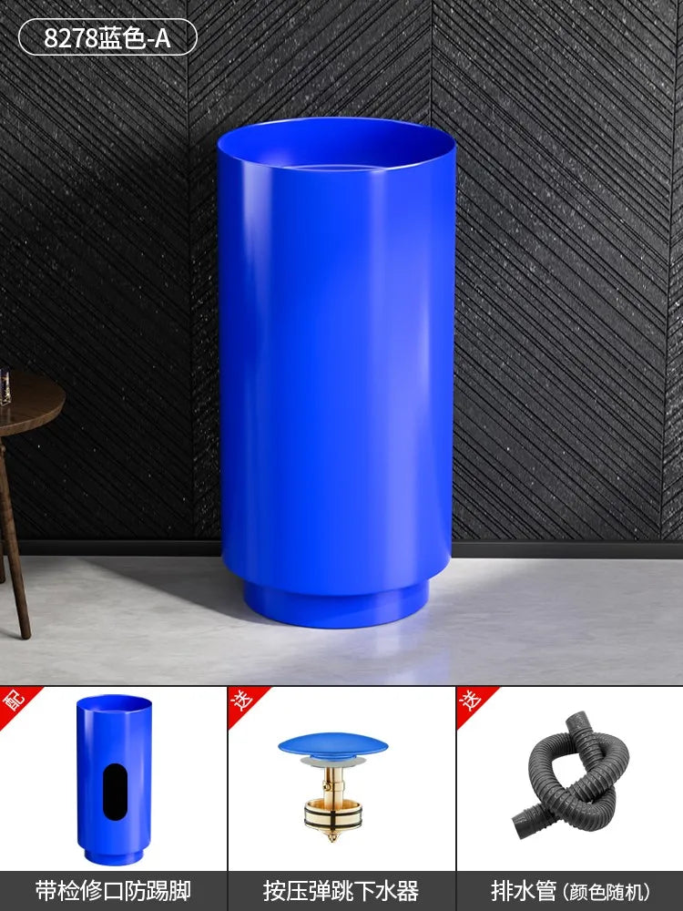 Floor-standing round basin golden anti-kick column basin B&B hotel toilet wash basin