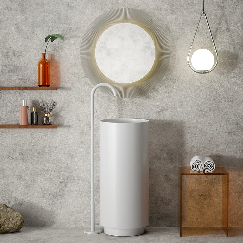 Floor-standing round basin golden anti-kick column basin B&B hotel toilet wash basin