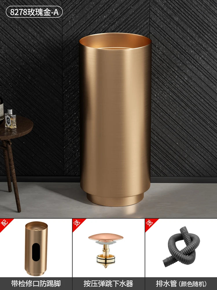 Floor-standing round basin golden anti-kick column basin B&B hotel toilet wash basin